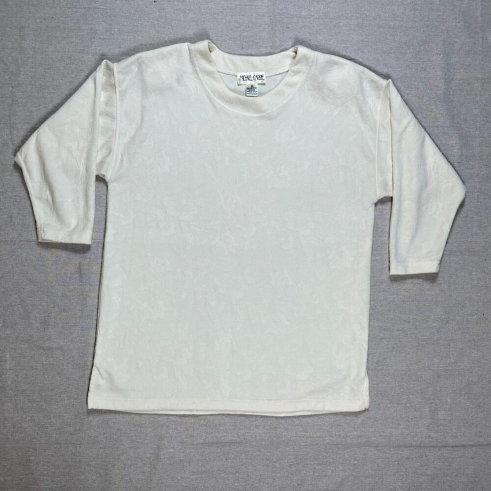 Michael Carrie | Vintage 80s Cream Jacquard Oversized Knit Top | Medium